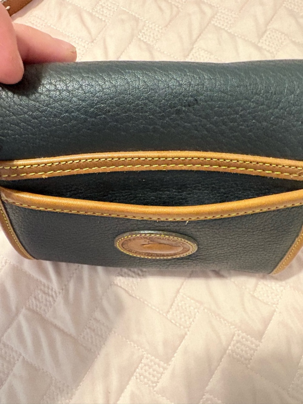 Authentic  Dooney and Bourke Crossbody Bag with Brown Trim and Adjustable Strap - Picture 9 of 12